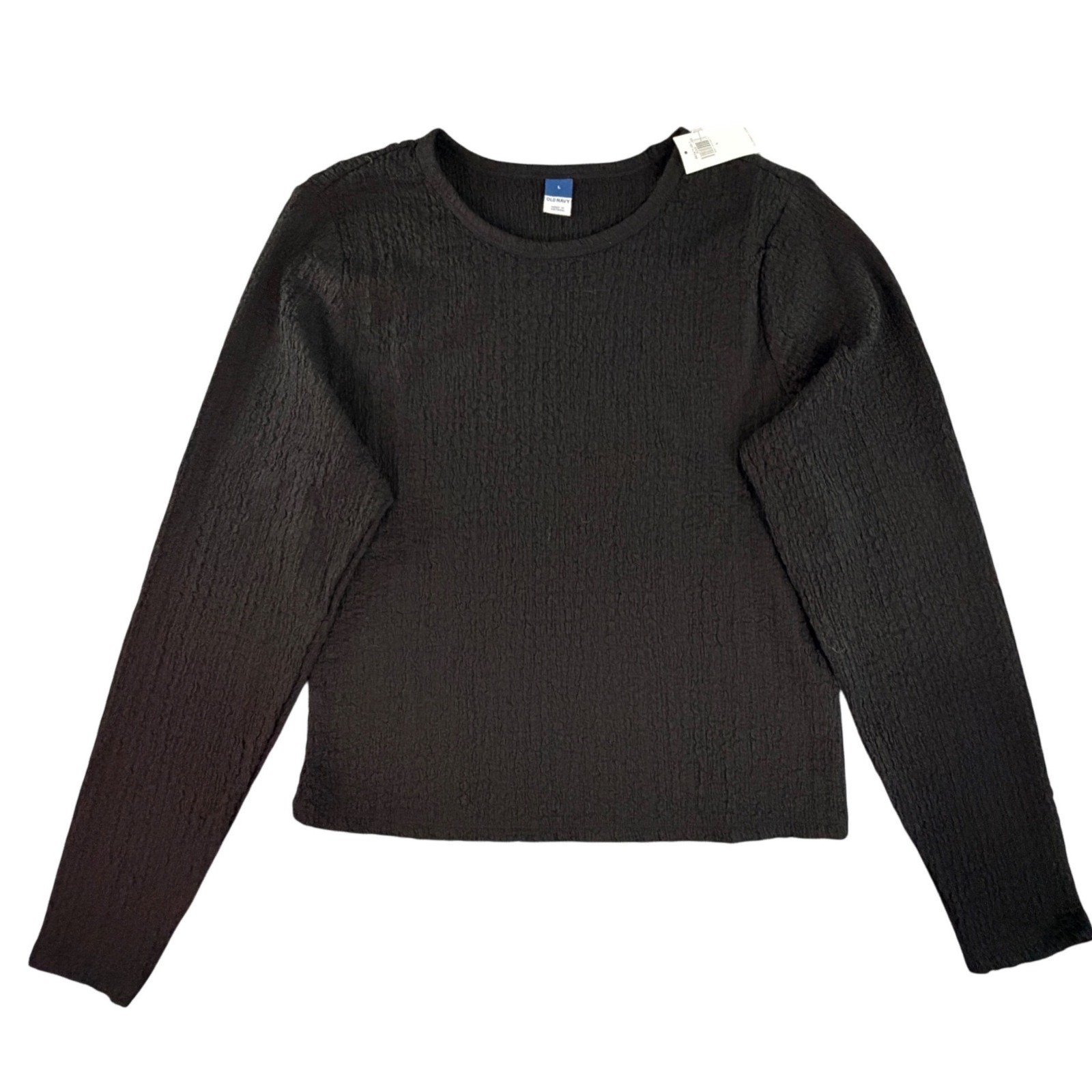 Nwt Textured Crew Neck Long Sleeve Top Black Size Large Nwt
